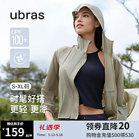 Ubras 23年新品轻薄蝉翼防晒衣女外套后背捏褶连帽凉感冰丝户外防晒服 柑苔绿色 XL