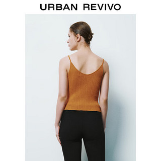 URBAN REVIVO 女士气质坑条纽扣吊带 UWG940188 棕色 L