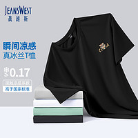 JEANSWEST 真维斯 冰丝短袖T恤男夏季纯色体恤衫宽松大码运动健身半袖男士速干上衣