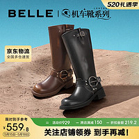 BeLLE 百丽 废土风金属扣机车靴女潮酷骑士靴B1527DG3 黑色 38