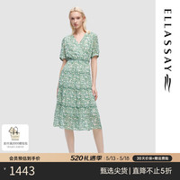 歌力思（ELLASSAY）2024夏季新款法式浪漫茶歇裙高腰雪纺中长连衣裙女EWD352Y17300 绿写意