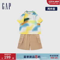 Gap男幼童2024夏季新款纯棉扎染小熊logo短袖T恤短裤套装890257