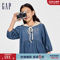 Gap女童2024春季轻薄牛仔logo八分袖连衣裙儿童装A字裙890490 深蓝色 140cm(M)亚洲尺码