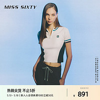 MISS SIXTY2024夏季针织衫女圆领短袖撞色条纹美式复古休闲风 白色 L