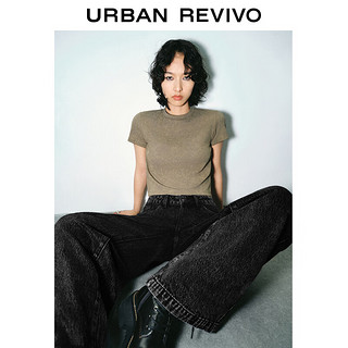 URBAN REVIVO 女士潮流休闲复古水洗圆领修身T恤 UWV440087 浅卡其 S