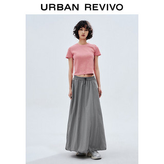 URBAN REVIVO 女士潮流休闲复古水洗圆领修身T恤 UWV440087 浅玫色 XL