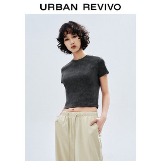 URBAN REVIVO 女士潮流休闲复古水洗圆领修身T恤 UWV440087 深灰 S