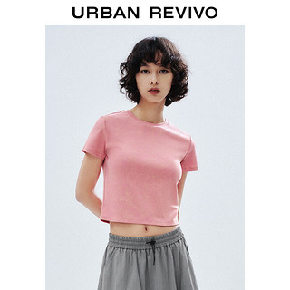 URBAN REVIVO 女士潮流休闲复古水洗圆领修身T恤 UWV440087 浅玫色 S