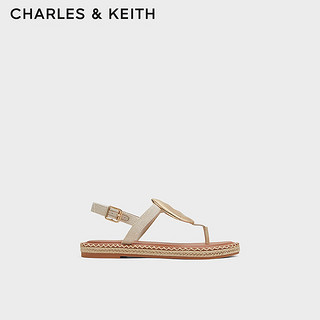 CHARLES&KEITH24夏平底夹趾休闲罗马沙滩凉鞋女CK1-70580228 Beige米色 37