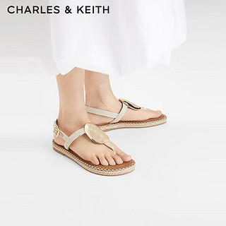 CHARLES&KEITH24夏平底夹趾休闲罗马沙滩凉鞋女CK1-70580228 Beige米色 37