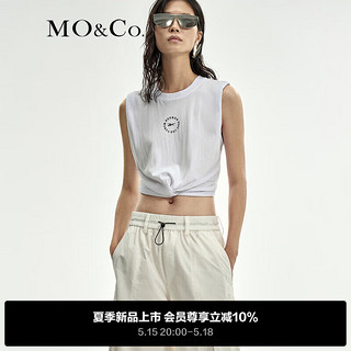MO&Co.Reebok联名系列2024夏捏褶短款宽肩无袖T恤MBD2TEE045 漂白色 M/165