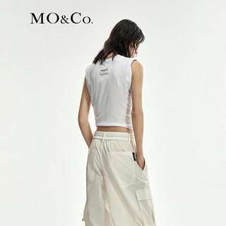 MO&Co.Reebok联名系列2024夏捏褶短款宽肩无袖T恤MBD2TEE045 漂白色 M/165