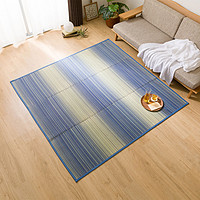 NITORI宜得利家居 夏季家用凉席榻榻米地毯日式蔺草地毯 蓝色彩条 120x180cm
