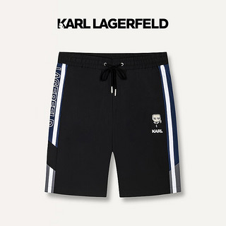 Karl Lagerfeld卡尔拉格斐轻奢老佛爷男装 2024夏款侧条纹KARL钉珠休闲短裤 黑色 56