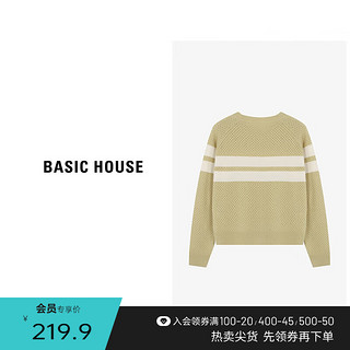 Basic House/百家好春季时尚宽松撞色拼接休闲羊毛衫-B0624H5Q522 黄绿色 F85-140斤