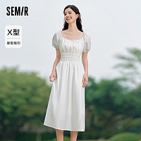 Semir 森马 连衣裙女温柔气质白月光2024夏季法式方领收腰中长裙107424114036