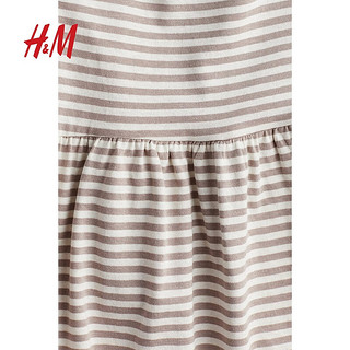 H&M童装女童连衣裙2024夏季棉质腰部碎褶无袖连衣裙1227370 褐色/条纹 130/64