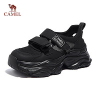 CAMEL 骆驼 老爹鞋女网面魔术贴增高厚底运动休闲鞋 L24S504110 黑色 40