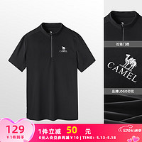 CAMEL 骆驼 短袖T恤女2024春夏新款防晒凉感透气polo衫上衣女 A14BA5J066，幻影黑，男  L