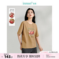 茵曼（INMAN）复古显瘦T恤2024夏季女装水果印花图案减龄圆领短袖上衣 咖啡色 S
