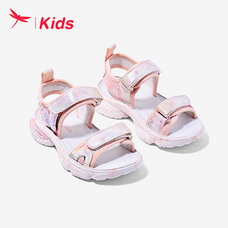 红蜻蜓儿童24夏季童鞋女童时尚休闲中大童沙滩凉鞋 粉色 34码 34（内长21.8脚长21.2）