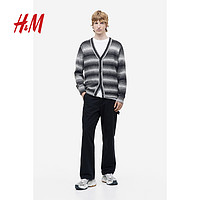 H&M HM男装针织衫春季舒适柔软条纹打底V领针织开衫1187513