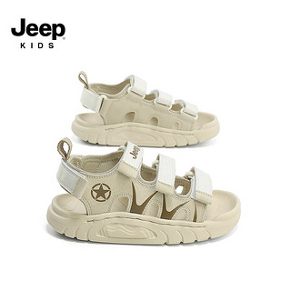 Jeep吉普男童运动凉鞋夏款童鞋2024女童夏季中大童防滑儿童沙滩鞋 奶茶棕 27码  鞋内约长18.0cm