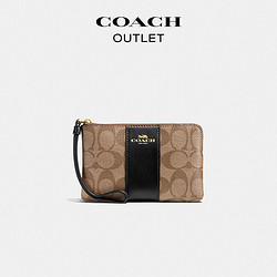 COACH 蔻驰 [520礼物]COACH/蔻驰奥莱女士经典老花角拉链腕包手拿包休闲小号