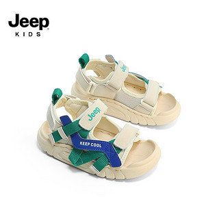 Jeep吉普儿童凉鞋夏款包头溯溪鞋2024运动夏季女童鞋子儿童沙滩鞋 景泰蓝/香草绿 36码  鞋内约长23.4cm