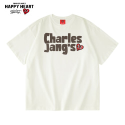 charlesjangshappyheart查尔斯桃心夏季圆领纯棉情侣宽松重磅字母印花