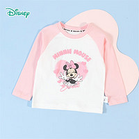 Disney 迪士尼 女童长袖t恤春秋中大童米妮上衣插肩袖纯棉打底衫 甜蜜粉140cm