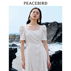 PEACEBIRD 太平鸟 2024夏季新款设计感连衣裙赫本风法式方领浪漫白色长裙