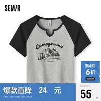 Semir/森马 短款设计感印花 女士短袖T恤