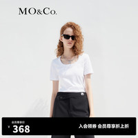 MO&Co.2023春季新品简约U领原创胶章简约短袖T恤MBC2TEET11打底