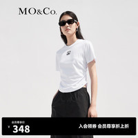 MO&Co.春夏新品【凉感】个性胶章短袖圆领抽褶短款T恤MBC2TEET05
