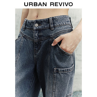 URBAN REVIVO 女装休闲工装风多口袋阔腿牛仔长裤UWL840101