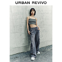 URBAN REVIVO 女装休闲工装风多口袋阔腿牛仔长裤UWL840101 蓝色 26