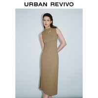 URBAN REVIVO 女装气质肌理中长款立领无袖连衣裙UWG740095 浅卡其 L