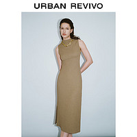 URBAN REVIVO 女装气质肌理中长款立领无袖连衣裙UWG740095 浅卡其 XL