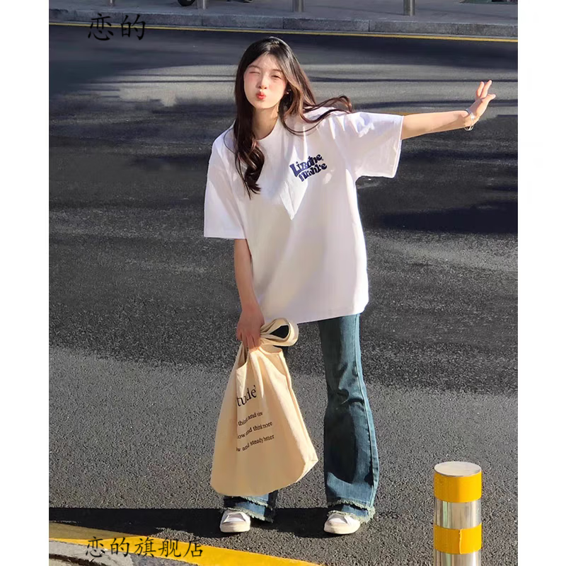 恋的 100%纯棉 白色 均码 女士T恤