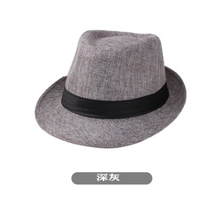 墨姿岚春夏季男士小礼帽纯色麻料带色丁爵士帽男帽老人帽子情侣遮阳帽子