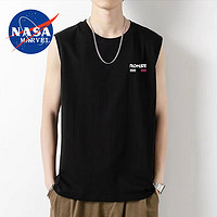 NASA MARVEL 背心 夏季圓領套頭簡約寬松無袖坎肩透氣上衣 ROHSE黑色 M