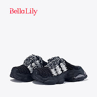 Bella Lily2024春季气垫珍珠半包拖鞋女外穿老爹鞋厚底小白鞋 黑色 35