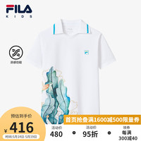 FILA【凉感】斐乐儿童童装2024夏季新款男中大童宽松短袖POLO衫 标准白-WT 1