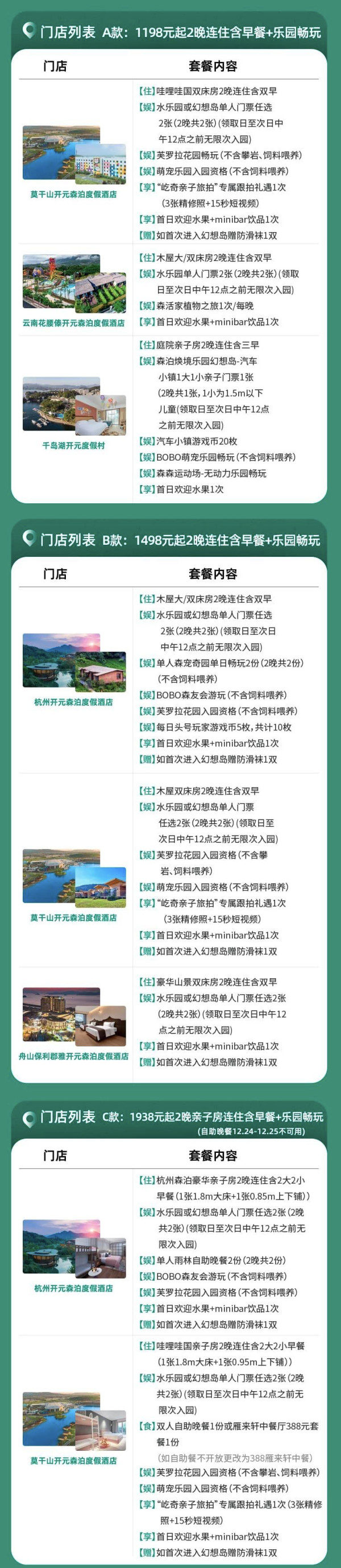 有娃必囤!4家森泊打包通兑,一直用到年底!杭州/莫干山/舟山/云南开元森泊酒店1-2晚通兑(含双早+可选门票和正餐)