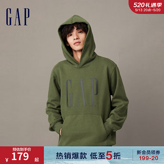 Gap 盖璞 男女装冬季2023新款LOGO碳素软磨抓绒卫衣841332运动连帽衫 军绿色 170/92A(M)亚洲尺码