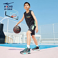 ERKE 鸿星尔克 男童中大童训练服套装儿童运动篮球无袖套装正黑150