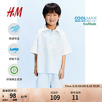 H&M童装男童2024夏季印花COOLMAX上部配拉链Polo衫1234649 浅蓝色 130/64