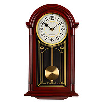 Hense 漢時 創意客廳掛鐘復古經典擺鐘簡約藝術歐式掛表時鐘音樂報時石英鐘表HP38紅木色