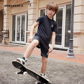 Converse匡威儿童套装T恤短袖短裤速干套装2024夏季中大童男女童运动2件套 正黑色 120/60